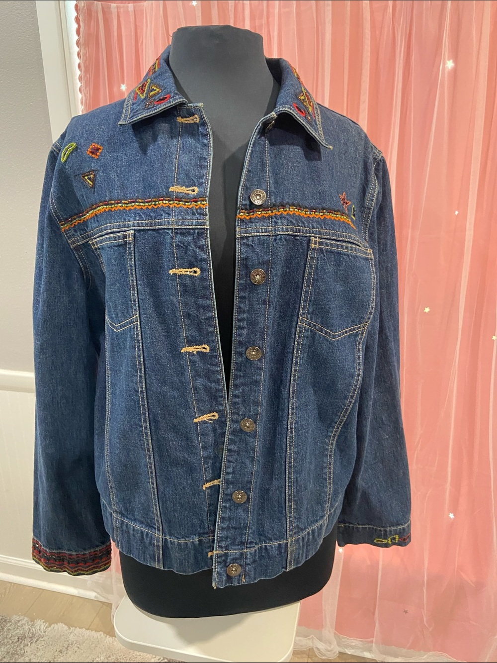 Westbound Dark Blue Denim Jacket with Colorful Embroidery size M